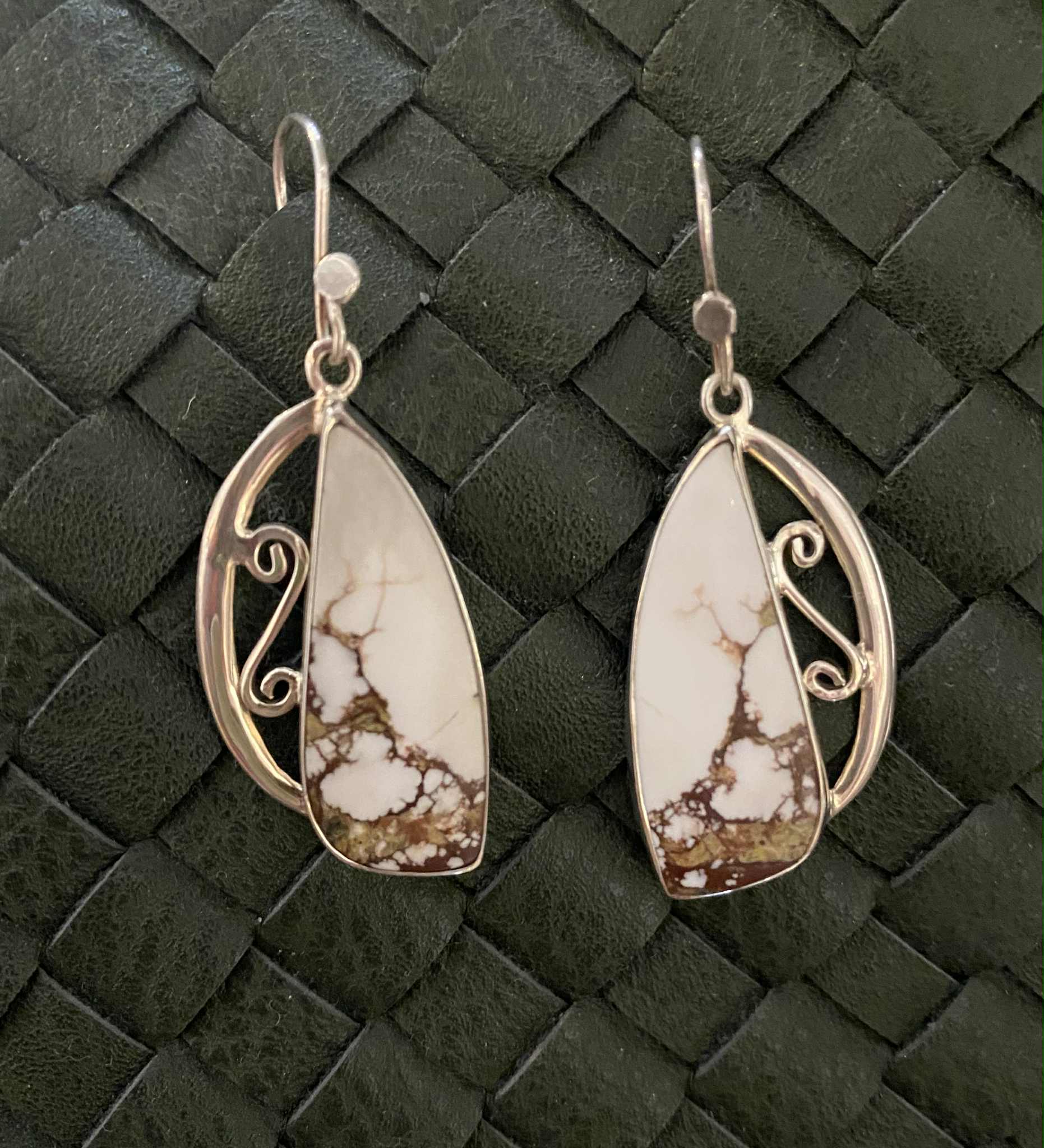 White Buffalo Turquoise Scroll Detail Earrings