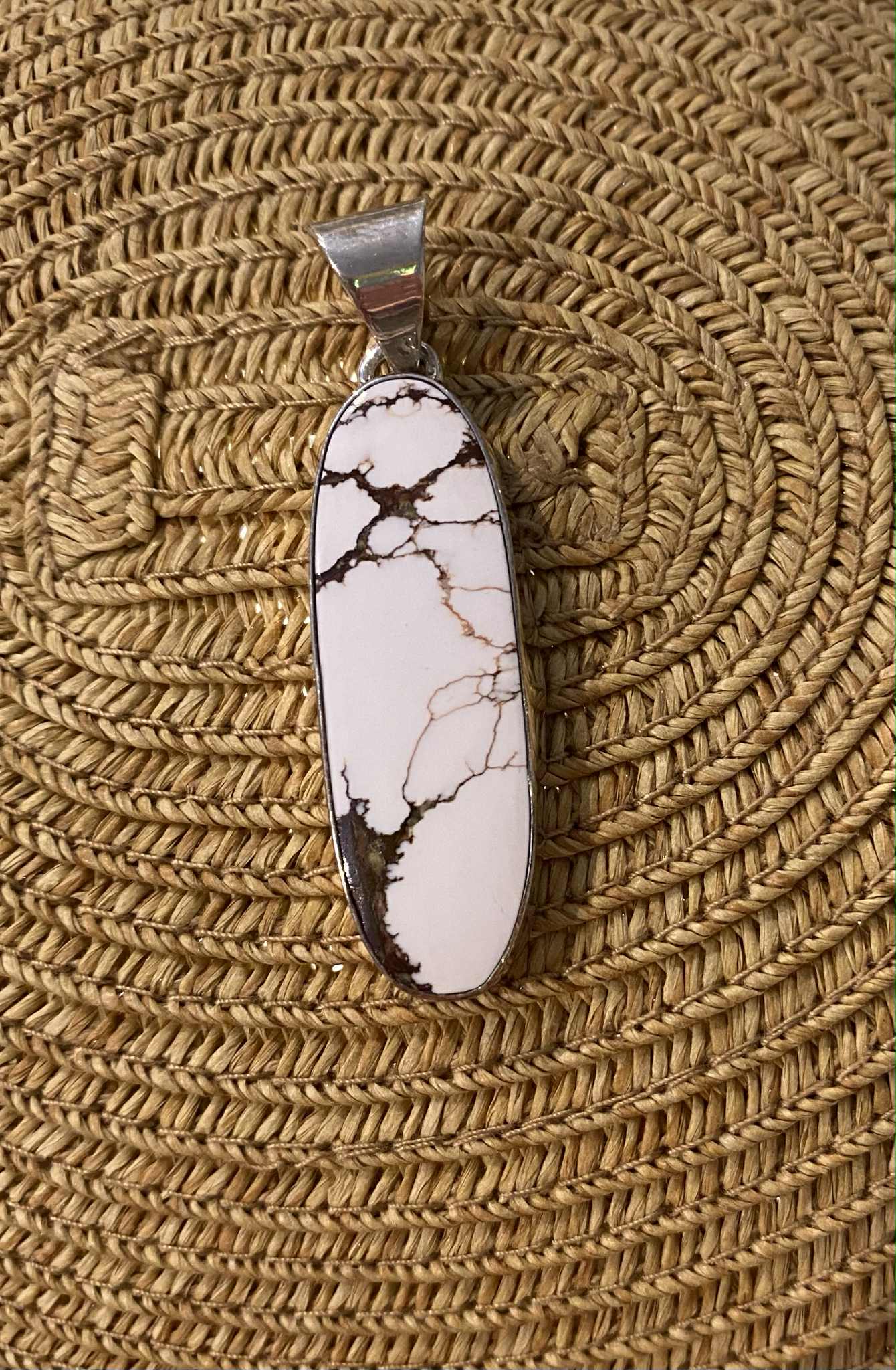 White Buffalo Turquoise Oblong Pendant