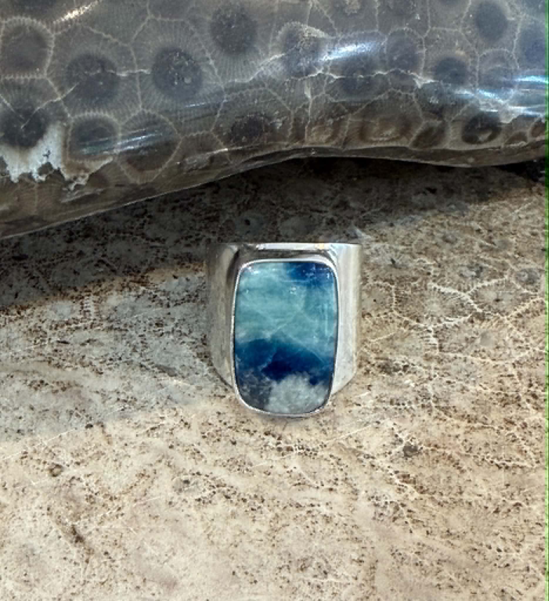 Lapis Rectangle Wide Band Ring