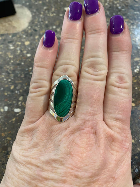 Malachite Oval Wide Band Ring