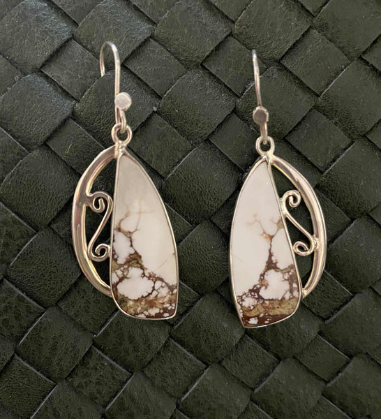 White Buffalo Turquoise Scroll Detail Earrings