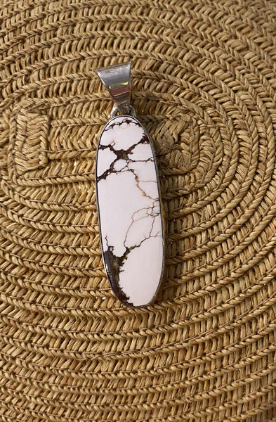 White Buffalo Turquoise Oblong Pendant