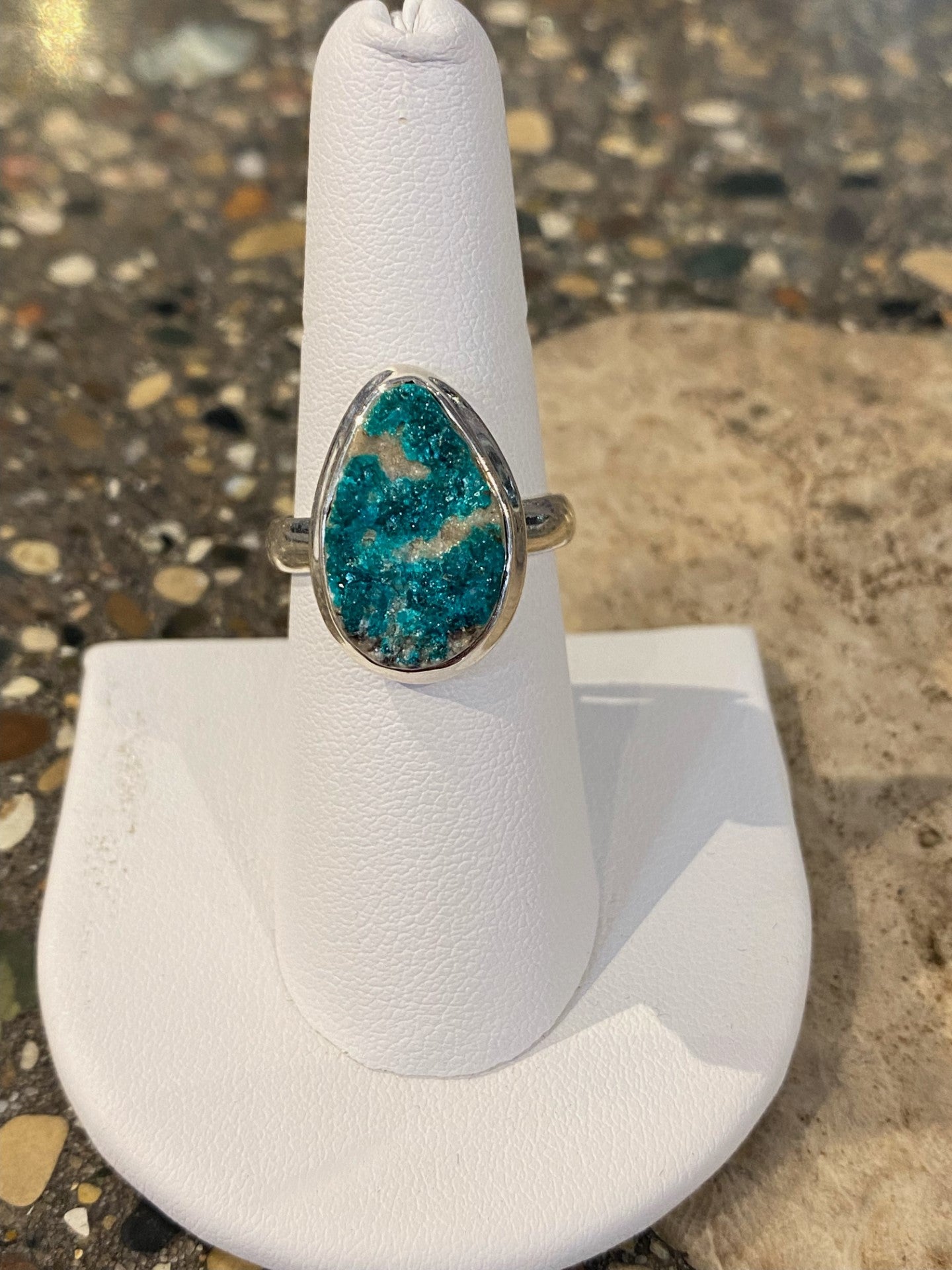 Dioptase Ring in a Sterling Silver Bezel Setting