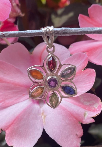 Multi Gemstone Flower Pendant