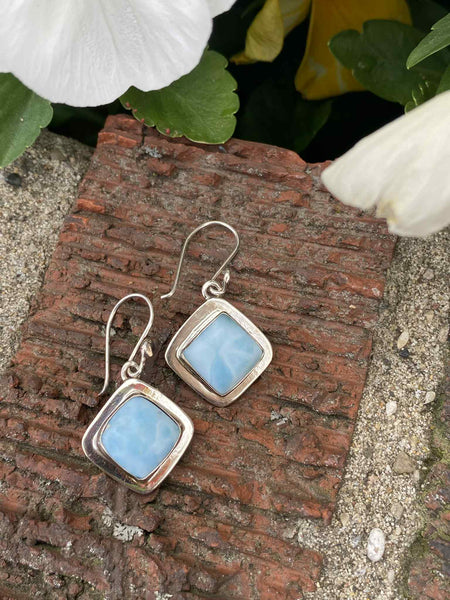 Larimar Square Earrings set in Sterling Silver