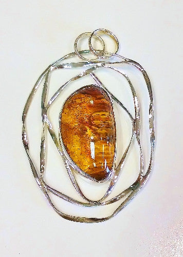 Amber and Sterling Silver Nest Pendant
