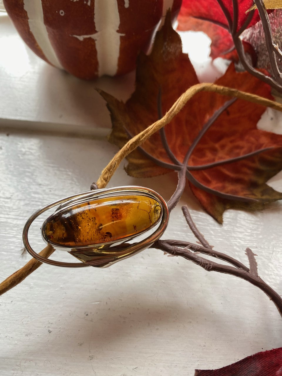 Sterling Silver and Amber Brooch