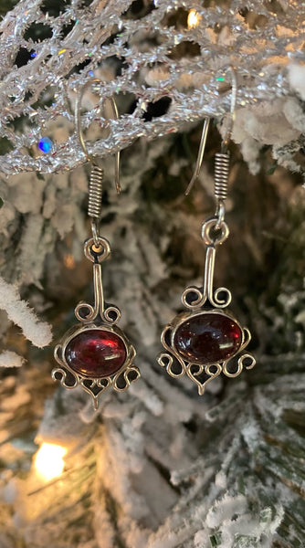 Garnet Earrings in a Vintage Sterling Silver Setting