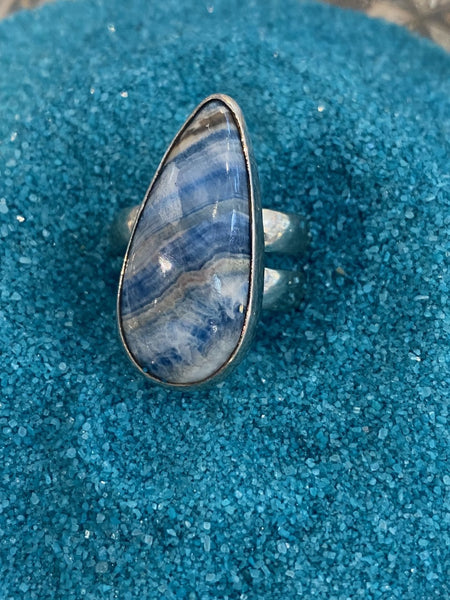 Blue Scheelite Teardrop Ring in a Sterling Silver Setting